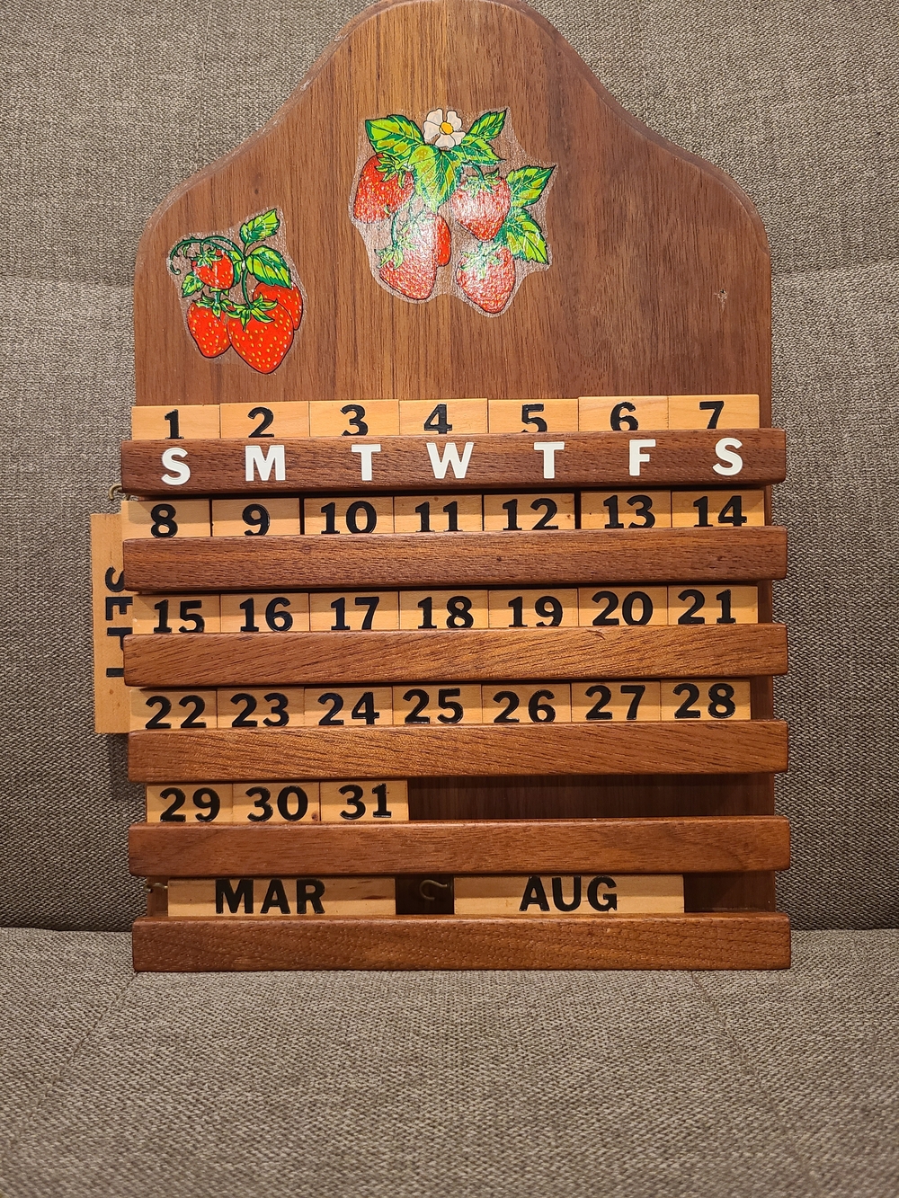 Vintage Wooden Perpetual Calendar with Strawberries